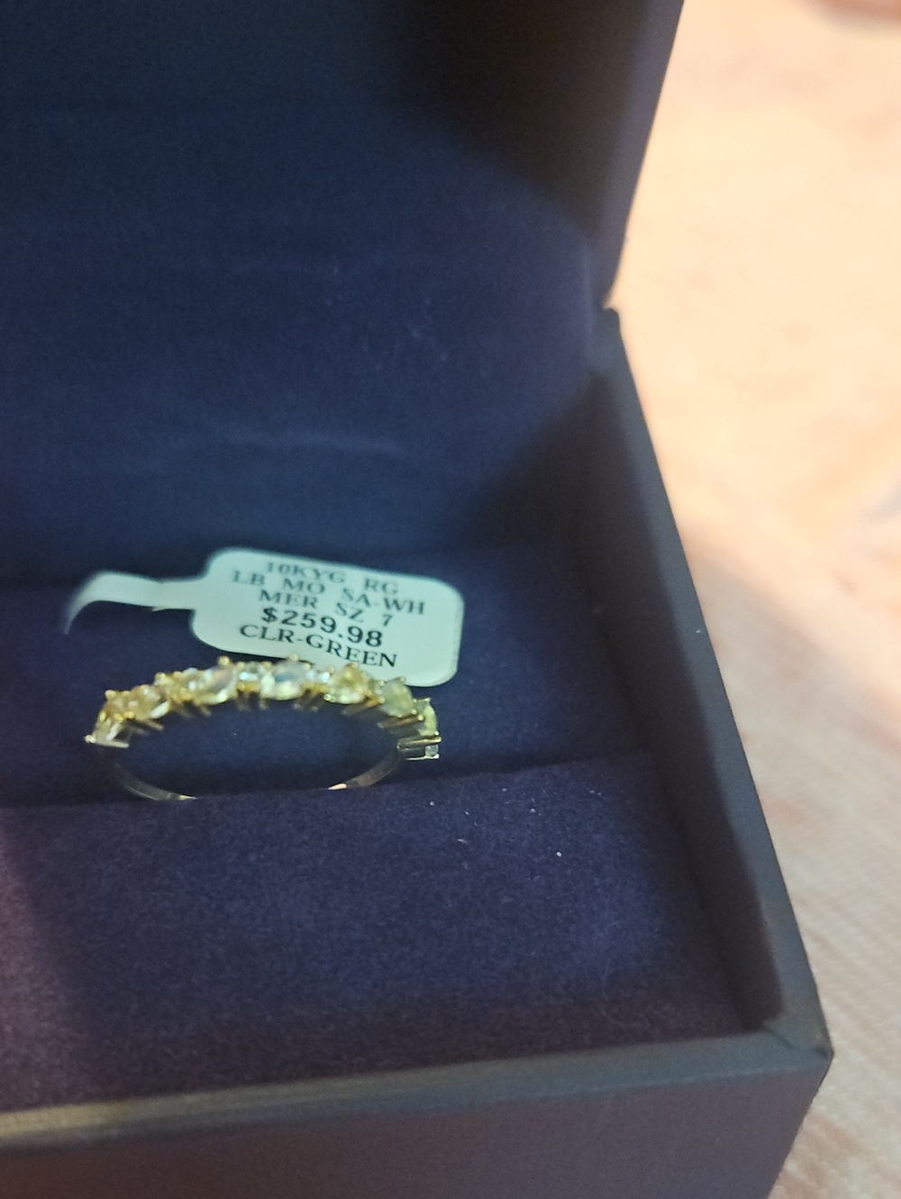 Zales Gold Ring with Clear and Pale Green Stones